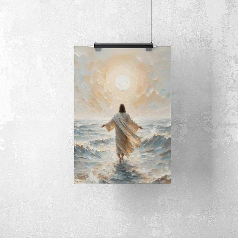 Palette Dreams Jesus Walking on Water Canvas Wall Art Painting Christian Bible Story Wall Decor Painting Poster Print Artwork for Living Room Bedroom Church Prayer Room Decor
