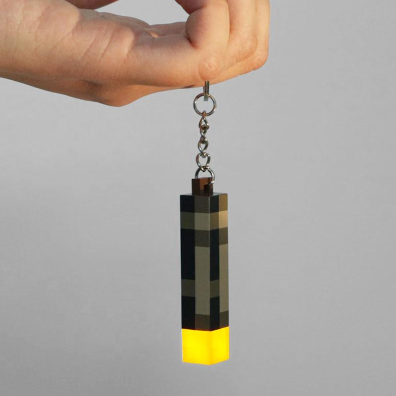 Anime Keychain Minecraft Brownstone Torch Lamp Keyring for Game Fans Gifts USB Charging Port Gaming Decoration Gadgets