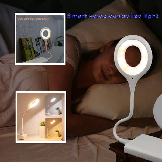 1Pcs Voice Control USB Reading Flexible Gooseneck Led Light for Bedside Reading Soft Night Light Smart Voice Activation for Bedroom Office and Study Use