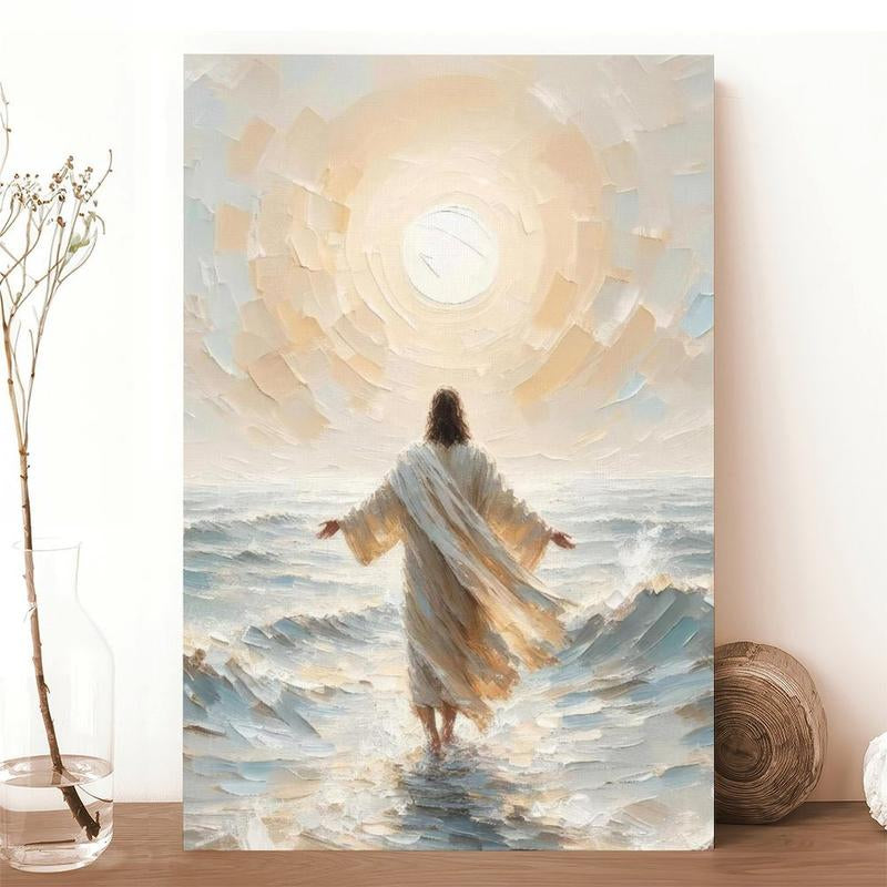 Palette Dreams Jesus Walking on Water Canvas Wall Art Painting Christian Bible Story Wall Decor Painting Poster Print Artwork for Living Room Bedroom Church Prayer Room Decor