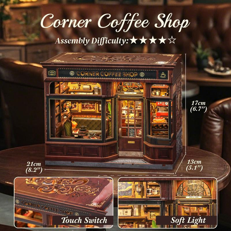 CUTEBEE CORNER COFFEE SHOP DIY Wooden Dollhouse Handmade Miniature Room with Furniture & Dust Cover Perfect Black Friday Christmas Gift