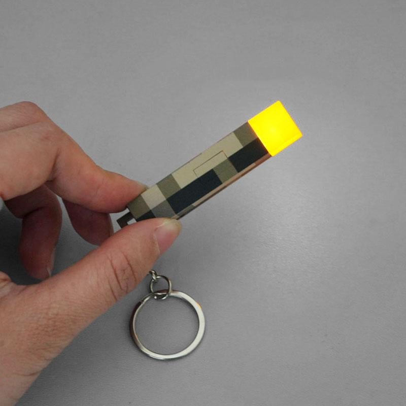 Anime Keychain Minecraft Brownstone Torch Lamp Keyring for Game Fans Gifts USB Charging Port Gaming Decoration Gadgets