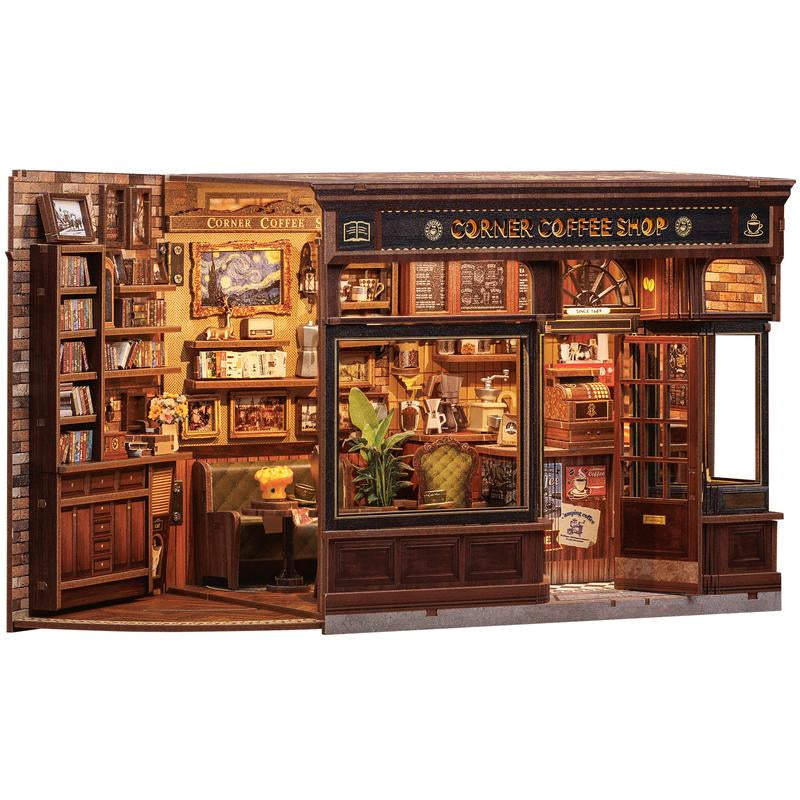 CUTEBEE CORNER COFFEE SHOP DIY Wooden Dollhouse Handmade Miniature Room with Furniture & Dust Cover Perfect Black Friday Christmas Gift