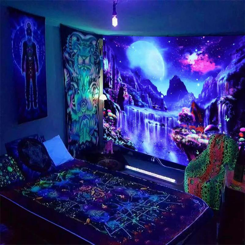 Fluorescent Tapestry, 1 Piece Waterfall Scenery Tapestry, Wall Hanging Tapestry for Living Room Bedroom Dorm Room Decor, Party Supplies