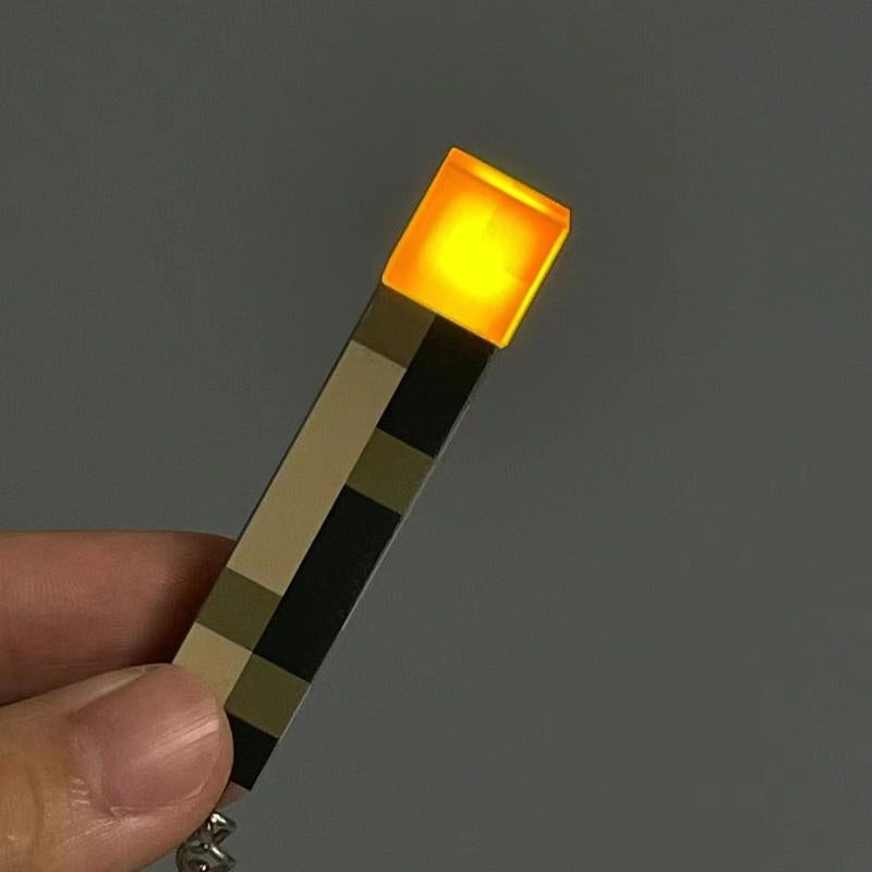 Anime Keychain Minecraft Brownstone Torch Lamp Keyring for Game Fans Gifts USB Charging Port Gaming Decoration Gadgets