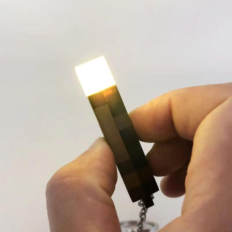 Anime Keychain Minecraft Brownstone Torch Lamp Keyring for Game Fans Gifts USB Charging Port Gaming Decoration Gadgets