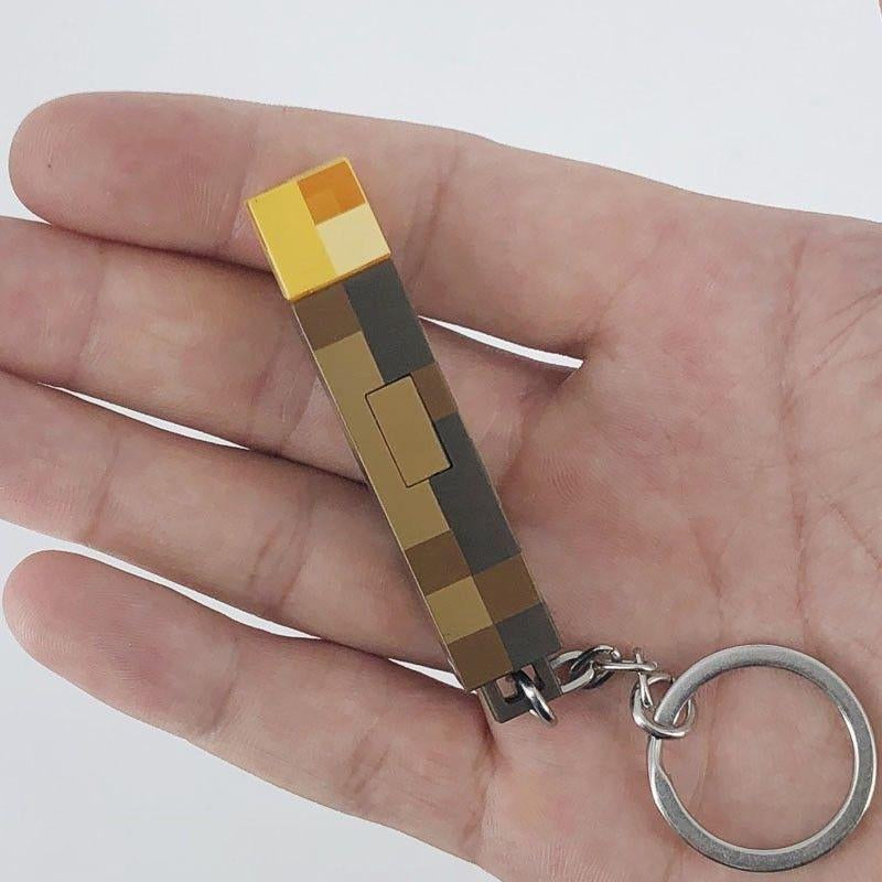 Anime Keychain Minecraft Brownstone Torch Lamp Keyring for Game Fans Gifts USB Charging Port Gaming Decoration Gadgets