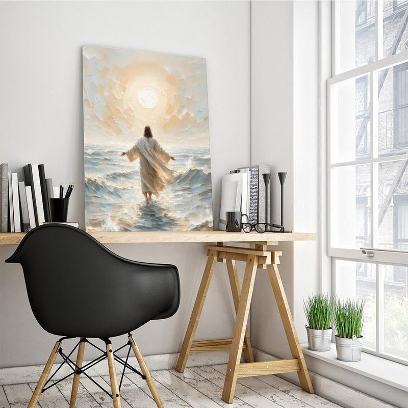 Palette Dreams Jesus Walking on Water Canvas Wall Art Painting Christian Bible Story Wall Decor Painting Poster Print Artwork for Living Room Bedroom Church Prayer Room Decor