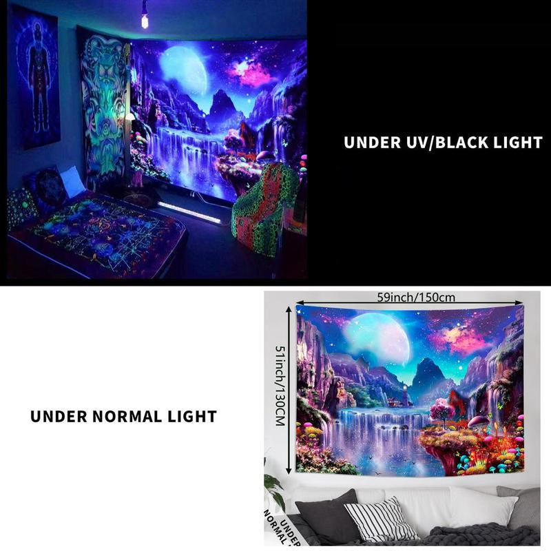 Fluorescent Tapestry, 1 Piece Waterfall Scenery Tapestry, Wall Hanging Tapestry for Living Room Bedroom Dorm Room Decor, Party Supplies