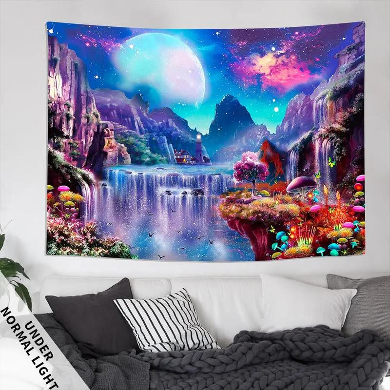 Fluorescent Tapestry, 1 Piece Waterfall Scenery Tapestry, Wall Hanging Tapestry for Living Room Bedroom Dorm Room Decor, Party Supplies
