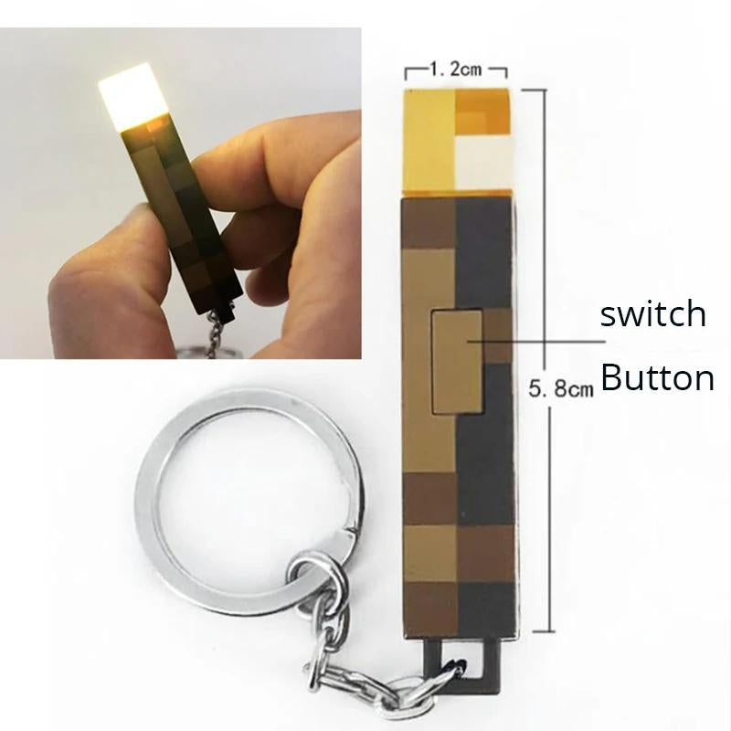 Anime Keychain Minecraft Brownstone Torch Lamp Keyring for Game Fans Gifts USB Charging Port Gaming Decoration Gadgets