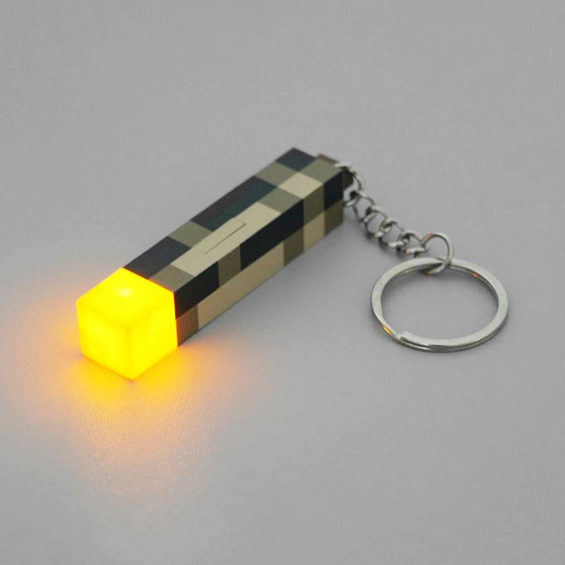 Anime Keychain Minecraft Brownstone Torch Lamp Keyring for Game Fans Gifts USB Charging Port Gaming Decoration Gadgets