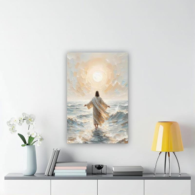Palette Dreams Jesus Walking on Water Canvas Wall Art Painting Christian Bible Story Wall Decor Painting Poster Print Artwork for Living Room Bedroom Church Prayer Room Decor