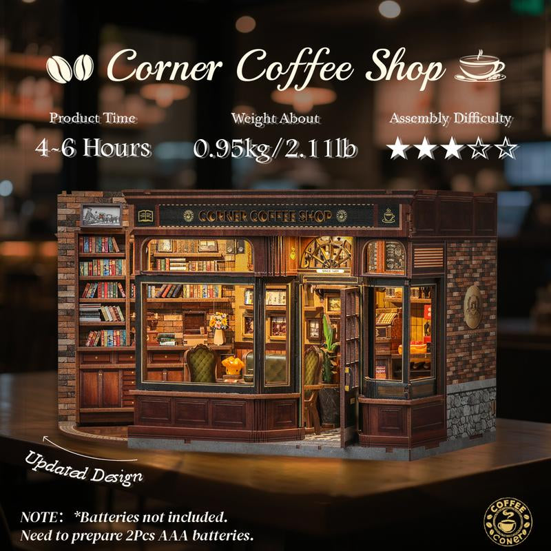 CUTEBEE CORNER COFFEE SHOP DIY Wooden Dollhouse Handmade Miniature Room with Furniture & Dust Cover Perfect Black Friday Christmas Gift