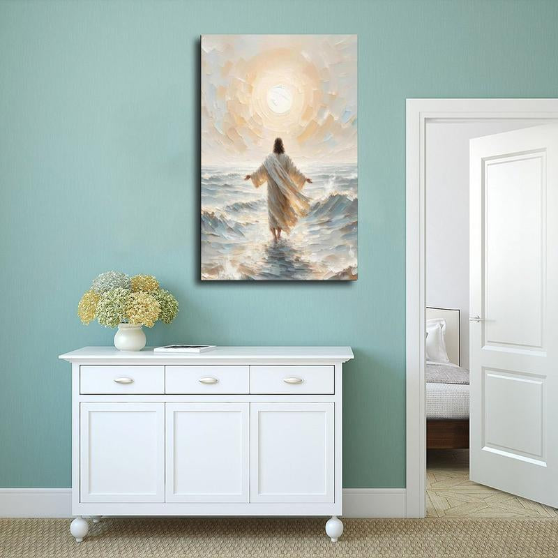 Palette Dreams Jesus Walking on Water Canvas Wall Art Painting Christian Bible Story Wall Decor Painting Poster Print Artwork for Living Room Bedroom Church Prayer Room Decor