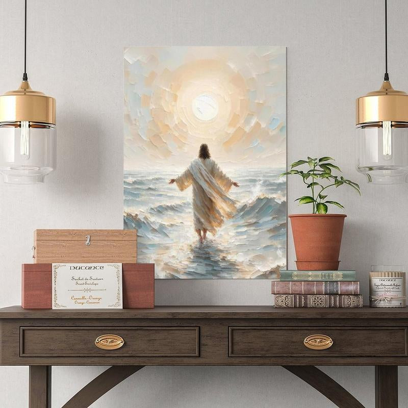 Palette Dreams Jesus Walking on Water Canvas Wall Art Painting Christian Bible Story Wall Decor Painting Poster Print Artwork for Living Room Bedroom Church Prayer Room Decor