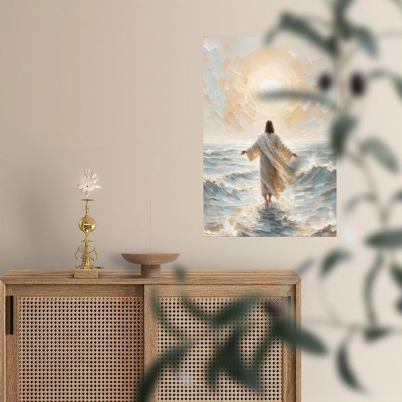 Palette Dreams Jesus Walking on Water Canvas Wall Art Painting Christian Bible Story Wall Decor Painting Poster Print Artwork for Living Room Bedroom Church Prayer Room Decor